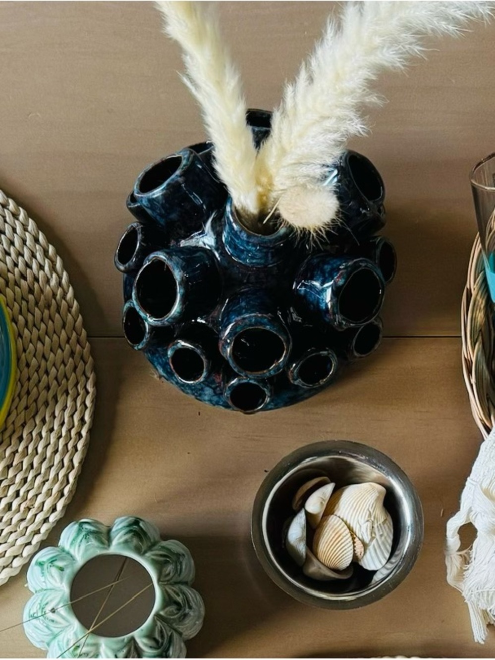 Blue Glazed Ceramic Vase